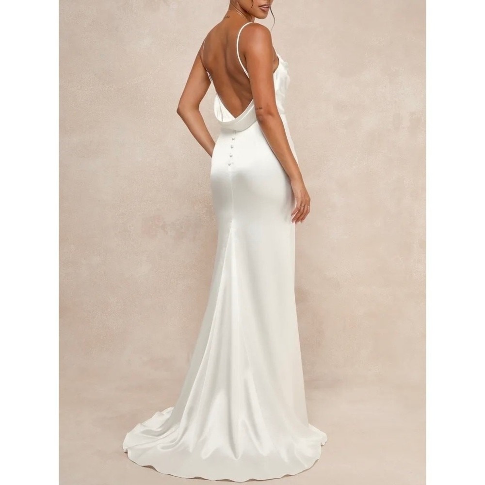 NWT Lulus Lovely Endearment White Satin Sleeveless Backless Maxi Dress M Wedding
